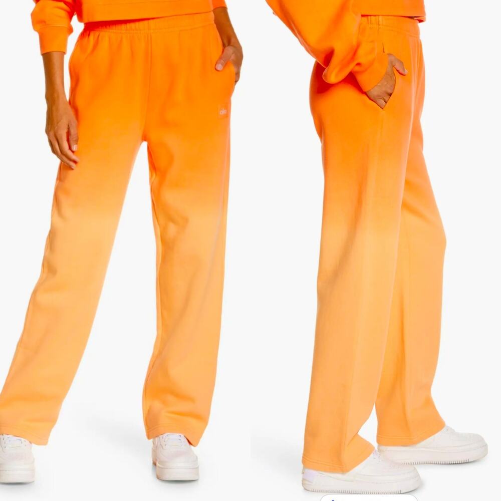 NEW ALO Straight Leg Orange Ombré Boyfriend Fit Sweatpants Summer Sunset Small